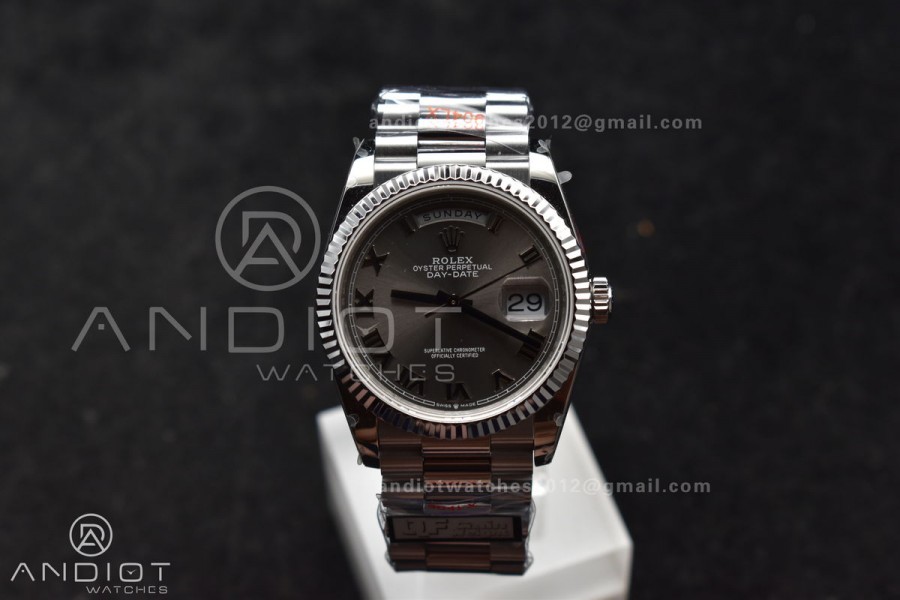 DayDate 36 SS QF Best Edition 904L Steel Grey Roman Dial on President Bracelet vr3255 V5 (Gain Weight)