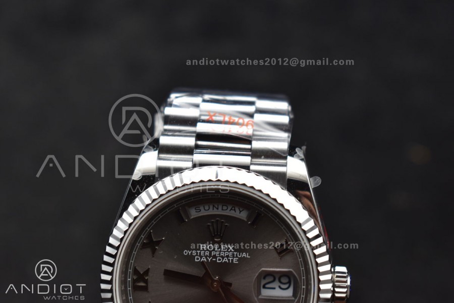 DayDate 36 SS QF Best Edition 904L Steel Grey Roman Dial on President Bracelet vr3255 V5 (Gain Weight)