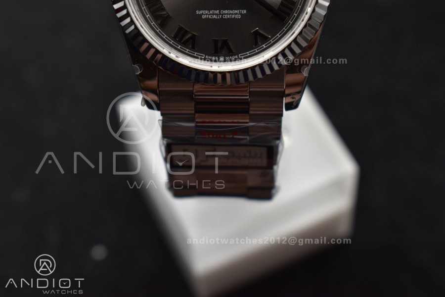 DayDate 36 SS QF Best Edition 904L Steel Grey Roman Dial on President Bracelet vr3255 V5 (Gain Weight)