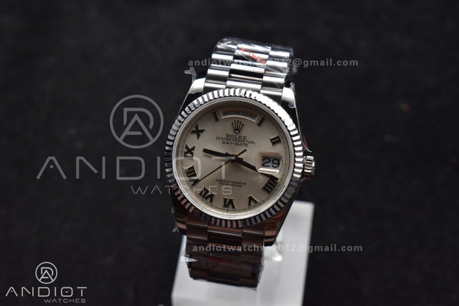 DayDate 36 SS QF Best Edition 904L Steel White Dial Roman Stick on President Bracelet vr3255 V5 (Gain Weight)