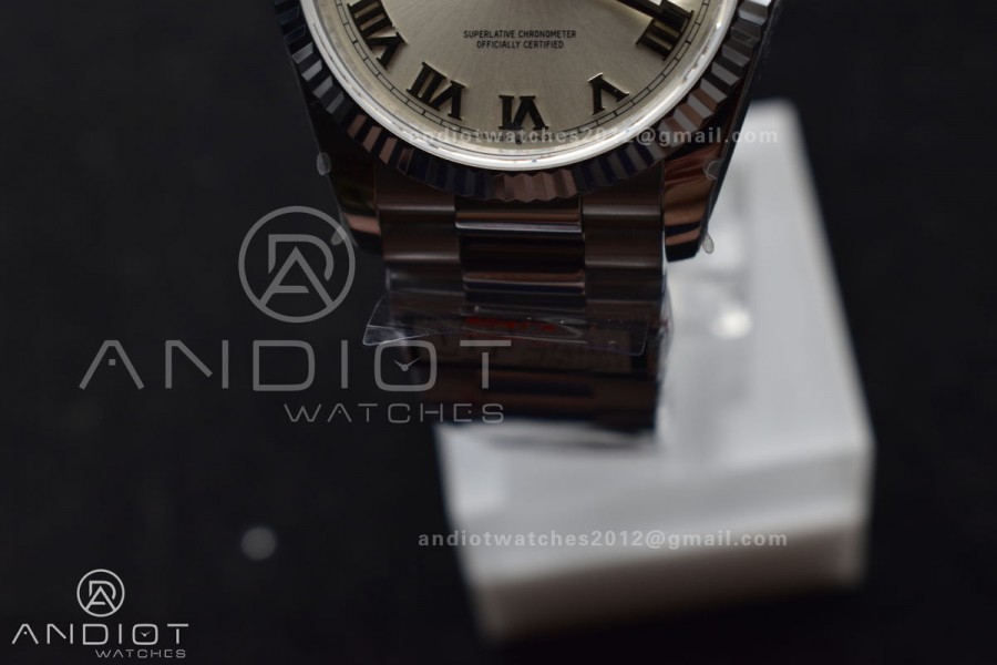 DayDate 36 SS QF Best Edition 904L Steel White Dial Roman Stick on President Bracelet vr3255 V5 (Gain Weight)