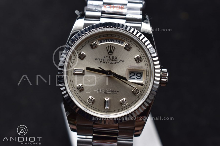 DayDate 36 SS QF Best Edition 904L Steel Silver Diamond Dial on President Bracelet vr3255 V5 (Gain Weight)