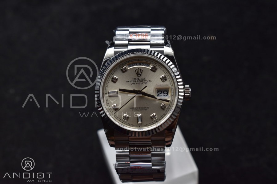 DayDate 36 SS QF Best Edition 904L Steel Silver Diamond Dial on President Bracelet vr3255 V5 (Gain Weight)