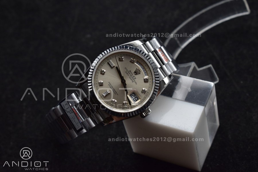 DayDate 36 SS QF Best Edition 904L Steel Silver Diamond Dial on President Bracelet vr3255 V5 (Gain Weight)