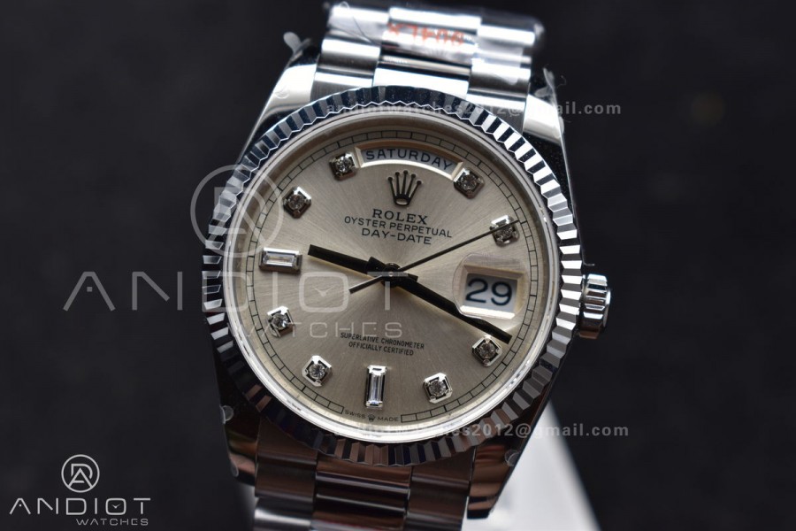 DayDate 36 SS QF Best Edition 904L Steel Silver Diamond Dial on President Bracelet vr3255 V5 (Gain Weight)