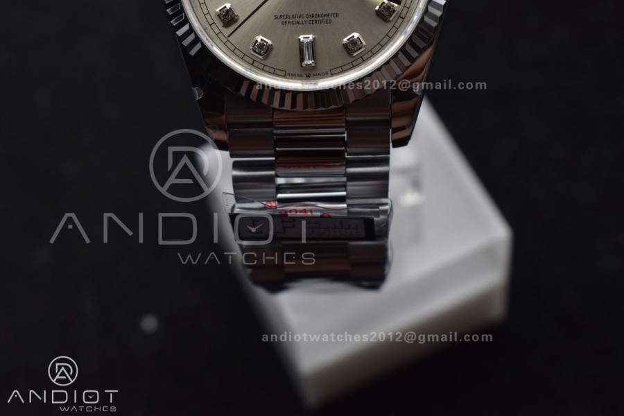 DayDate 36 SS QF Best Edition 904L Steel Silver Diamond Dial on President Bracelet vr3255 V5 (Gain Weight)