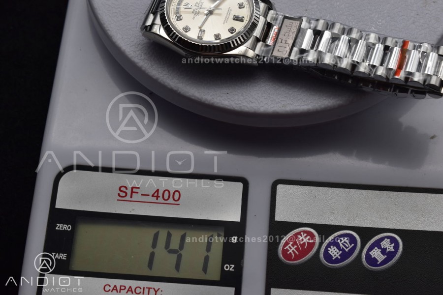 DayDate 36 SS QF Best Edition 904L Steel Silver Diamond Dial on President Bracelet vr3255 V5 (Gain Weight)