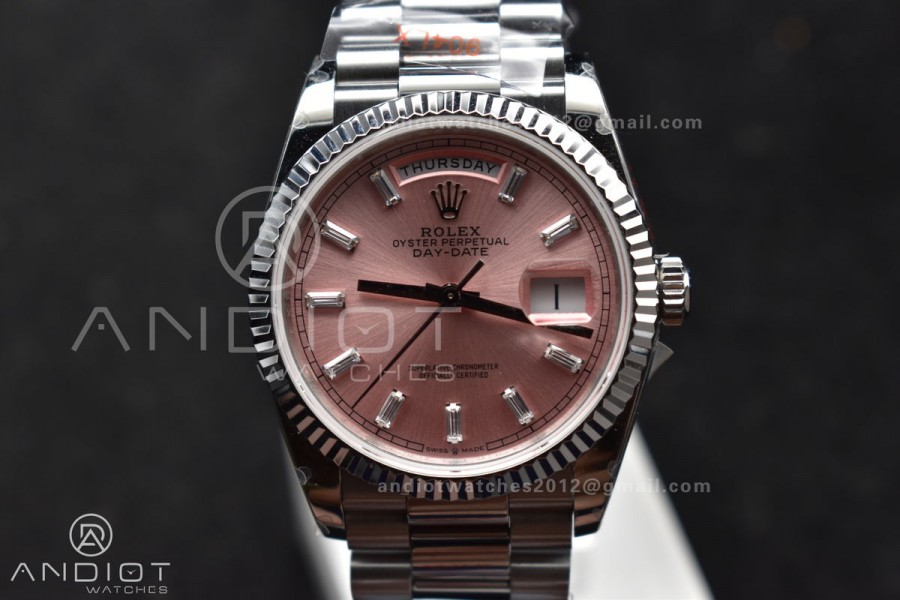 DayDate 36 SS QF Best Edition 904L Steel Pink Diamond Dial on President Bracelet vr3255 V5 (Gain Weight)