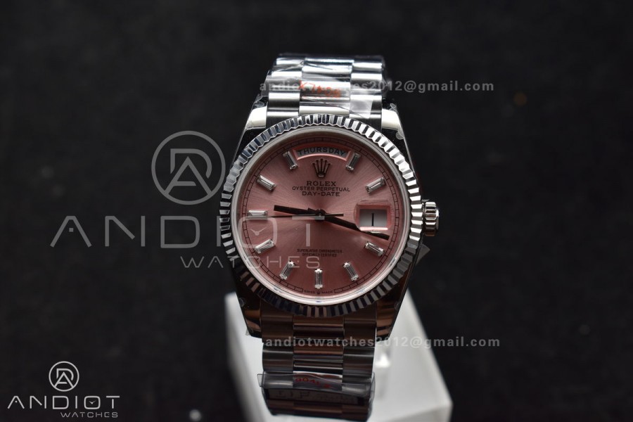 DayDate 36 SS QF Best Edition 904L Steel Pink Diamond Dial on President Bracelet vr3255 V5 (Gain Weight)