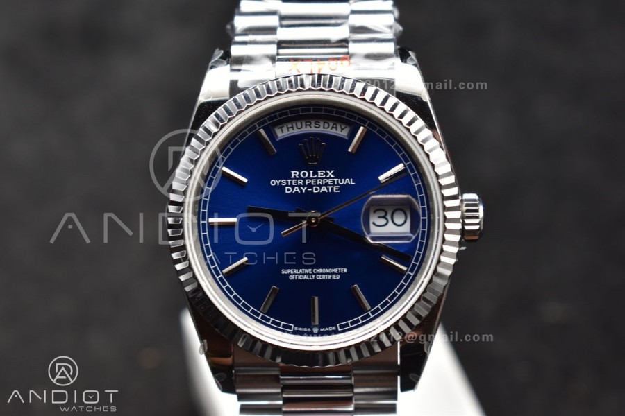 DayDate 36 SS QF Best Edition 904L Steel Blue Dial on President Bracelet vr3255 V5 (Gain Weight)