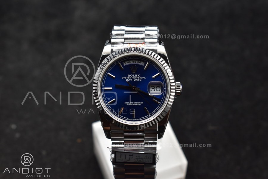 DayDate 36 SS QF Best Edition 904L Steel Blue Dial on President Bracelet vr3255 V5 (Gain Weight)