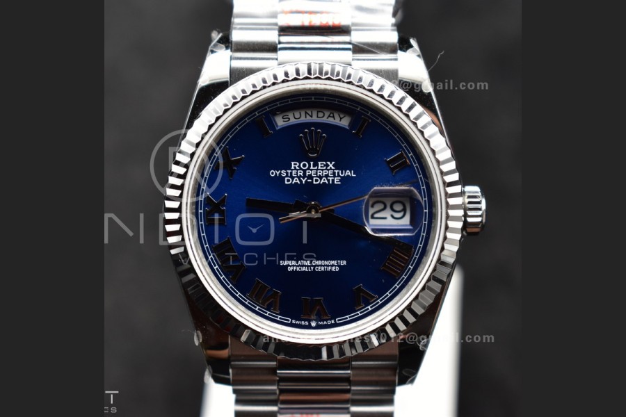 DayDate 36 SS QF Best Edition 904L Steel Blue Roman Dial on President Bracelet vr3255 V5 (Gain Weight)
