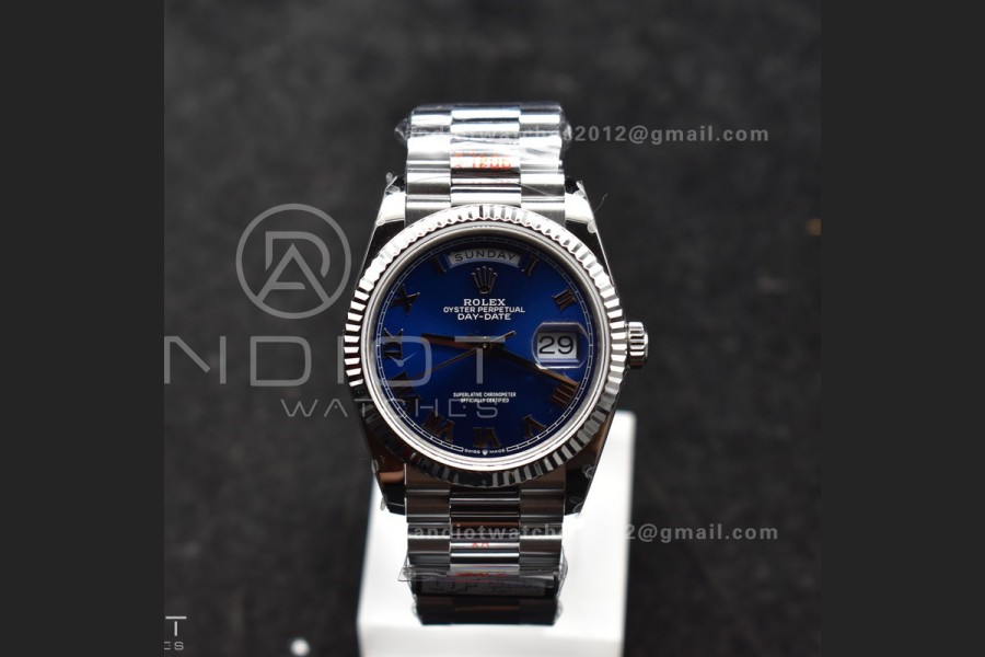 DayDate 36 SS QF Best Edition 904L Steel Blue Roman Dial on President Bracelet vr3255 V5 (Gain Weight)