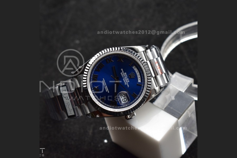 DayDate 36 SS QF Best Edition 904L Steel Blue Roman Dial on President Bracelet vr3255 V5 (Gain Weight)