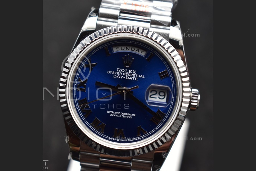 DayDate 36 SS QF Best Edition 904L Steel Blue Roman Dial on President Bracelet vr3255 V5 (Gain Weight)