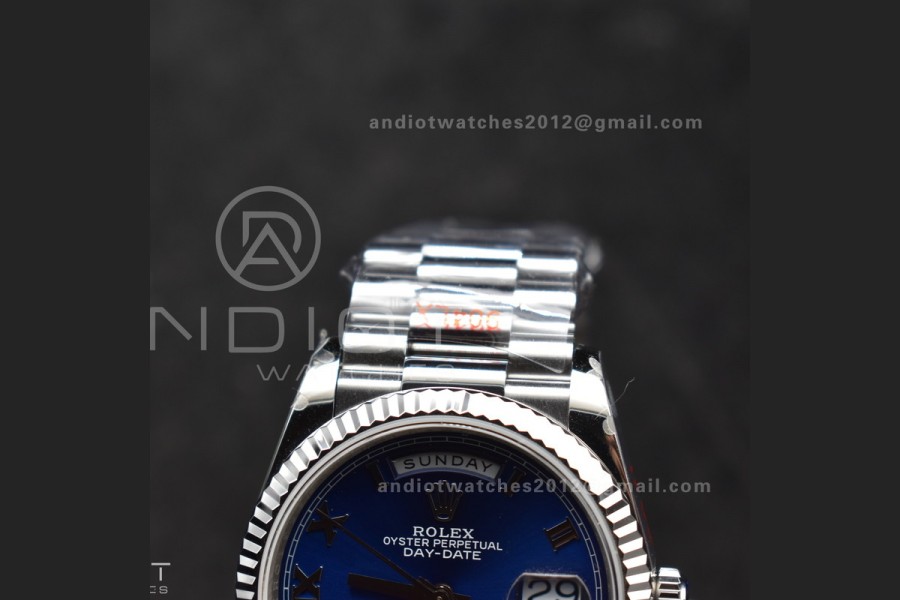 DayDate 36 SS QF Best Edition 904L Steel Blue Roman Dial on President Bracelet vr3255 V5 (Gain Weight)
