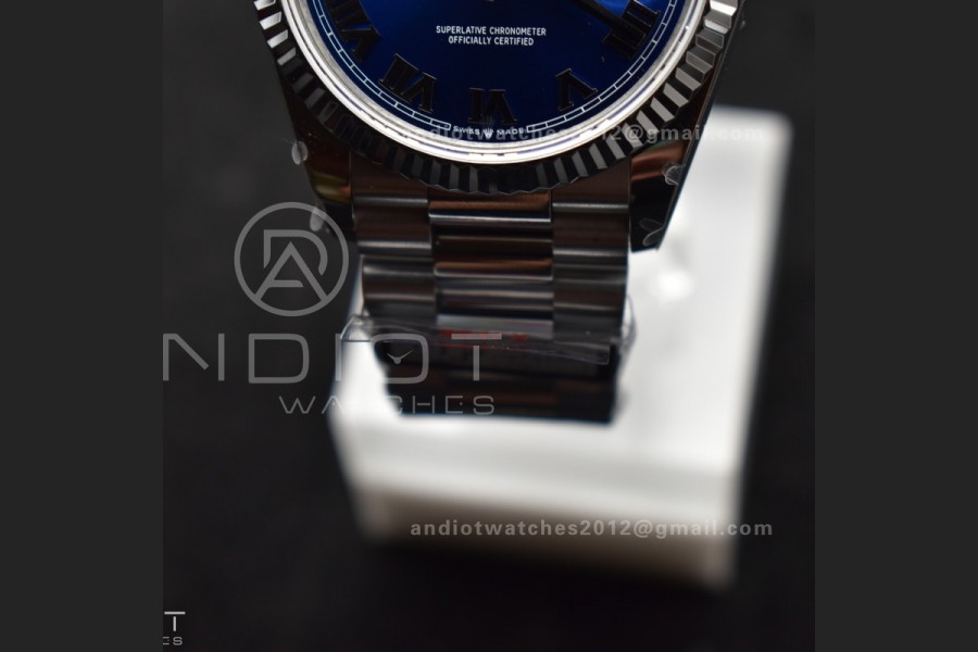 DayDate 36 SS QF Best Edition 904L Steel Blue Roman Dial on President Bracelet vr3255 V5 (Gain Weight)