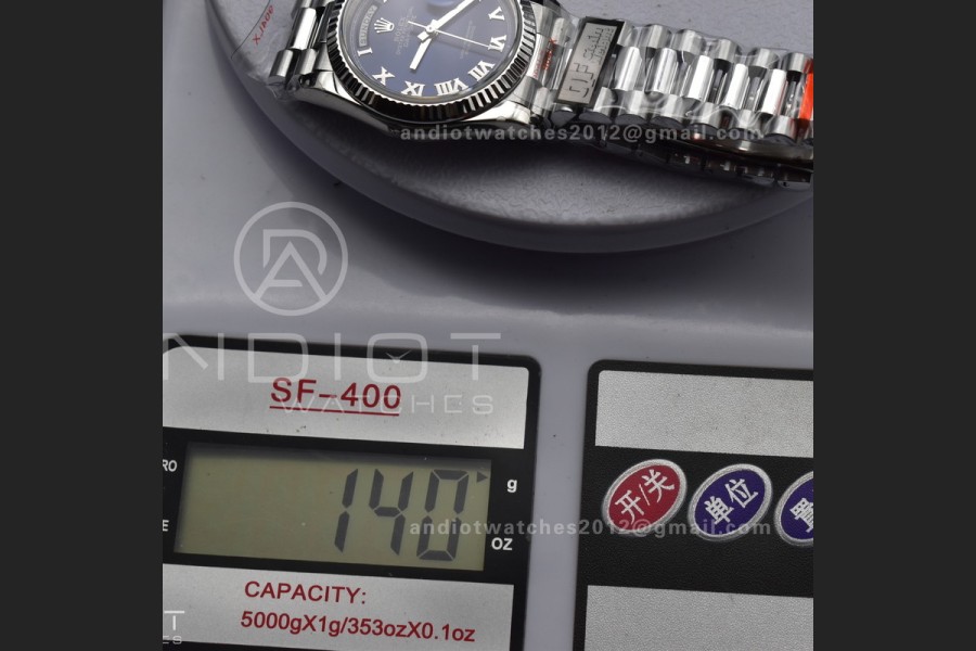 DayDate 36 SS QF Best Edition 904L Steel Blue Roman Dial on President Bracelet vr3255 V5 (Gain Weight)
