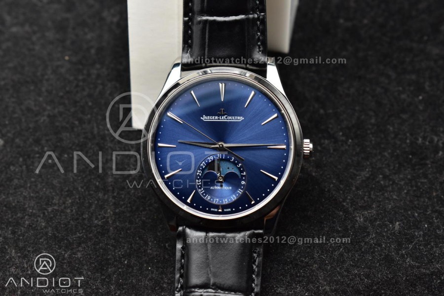 Master Ultra Thin Moon SS APSF 1:1 Best Edition Blue Dial on Black Leather Strap SA925 Super Clone