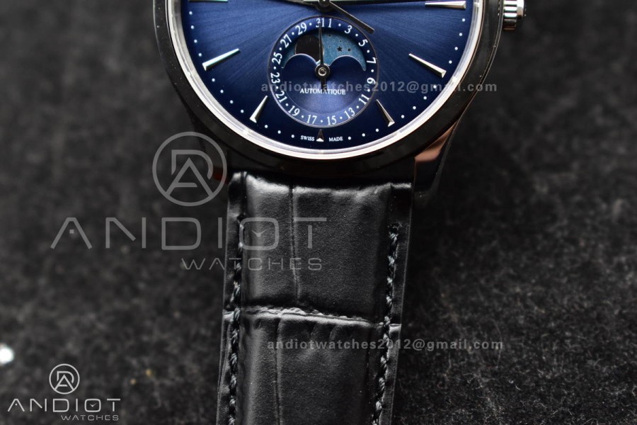 Master Ultra Thin Moon SS APSF 1:1 Best Edition Blue Dial on Black Leather Strap SA925 Super Clone