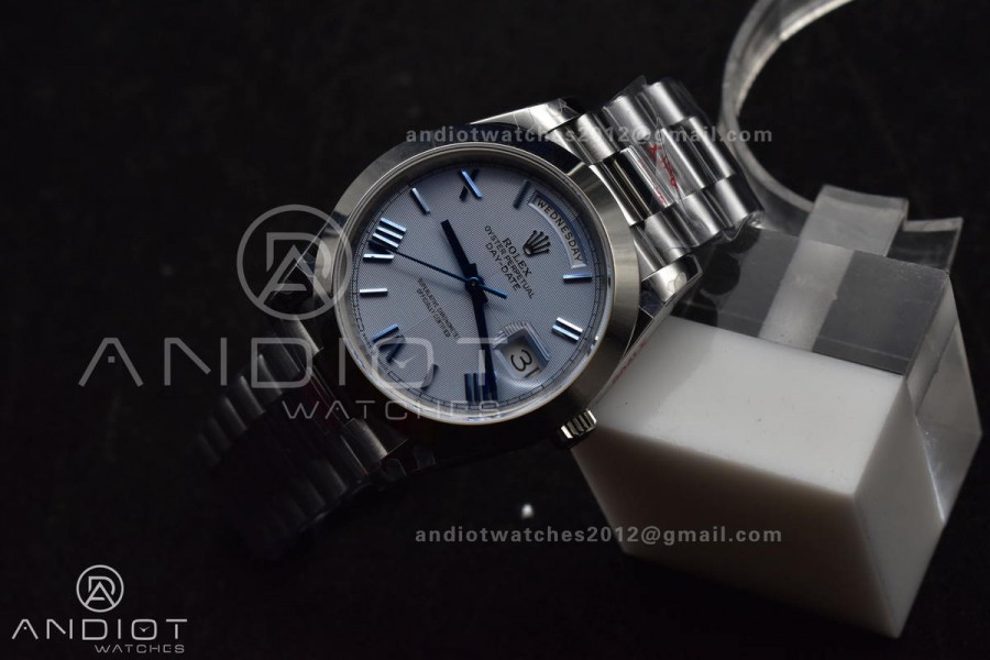DayDate 40 GMF Tungsten Weighted 904L Steel Blue Dial Roman Markers On President Bracelet A3255 V4