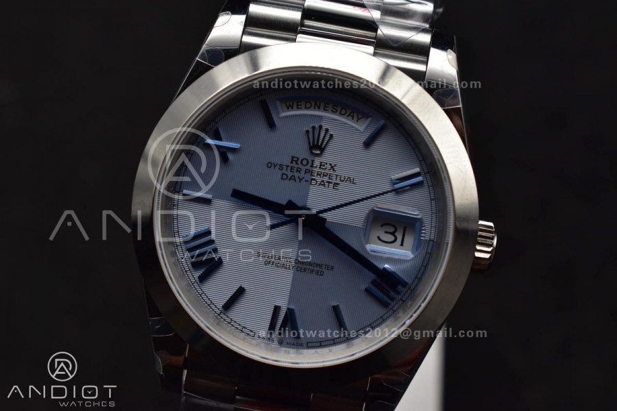 DayDate 40 GMF Tungsten Weighted 904L Steel Blue Dial Roman Markers On President Bracelet A3255 V4