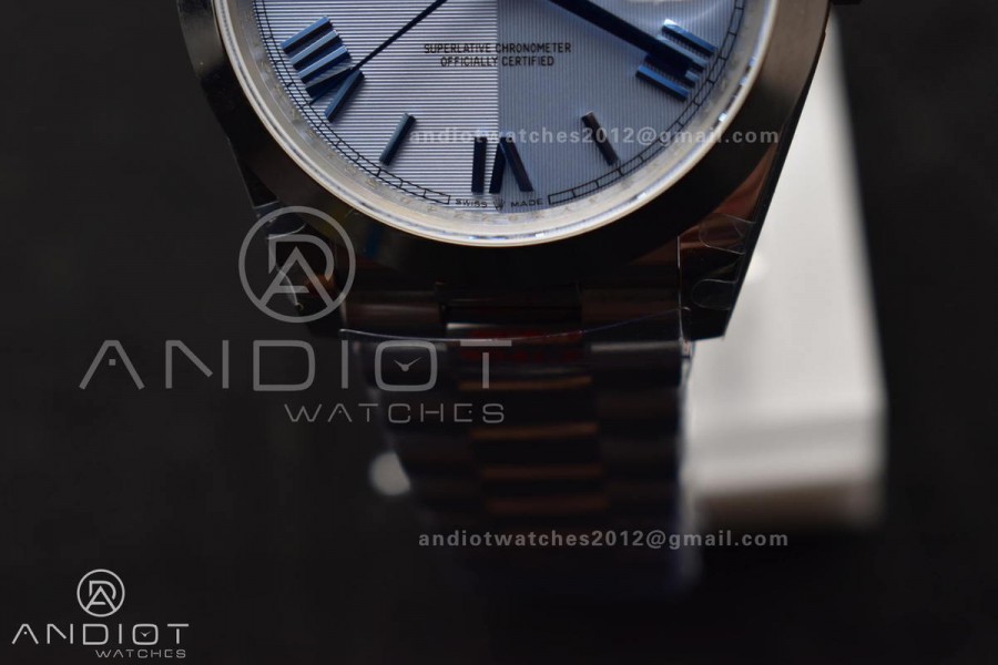 DayDate 40 GMF Tungsten Weighted 904L Steel Blue Dial Roman Markers On President Bracelet A3255 V4