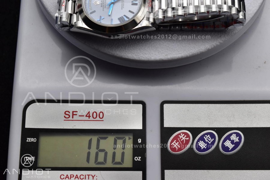DayDate 40 GMF Tungsten Weighted 904L Steel Blue Dial Roman Markers On President Bracelet A3255 V4