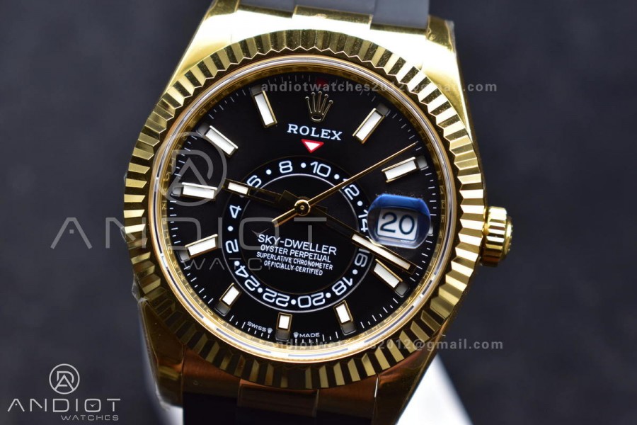 Sky-Dweller 336238 YG ZF 1:1 Best Edition Black Dial on Oysterflex Strap A23J (Gain Weight)