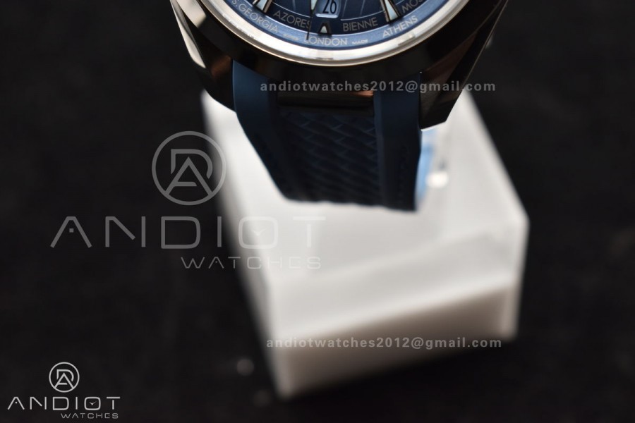 Aqua Terra GMT Worldtimer 43mm VSF 1:1 Best Edition Summer Blue Dial on Blue Rubber Strap A8938 Super Clone