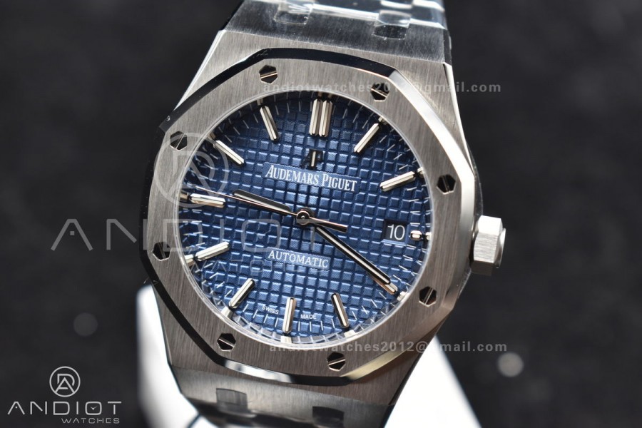 Royal Oak 37mm 15450 SS ZF 1:1 Best Edition Blue Textured Dial on SS Bracelet SA3120 Super Clone