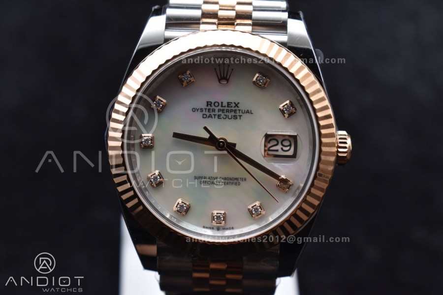 DateJust 41 SS/RG 126333 Clean 1:1 Best Edition 904L Steel White MOP Diamonds Dial on Jubilee Bracelet VR3235