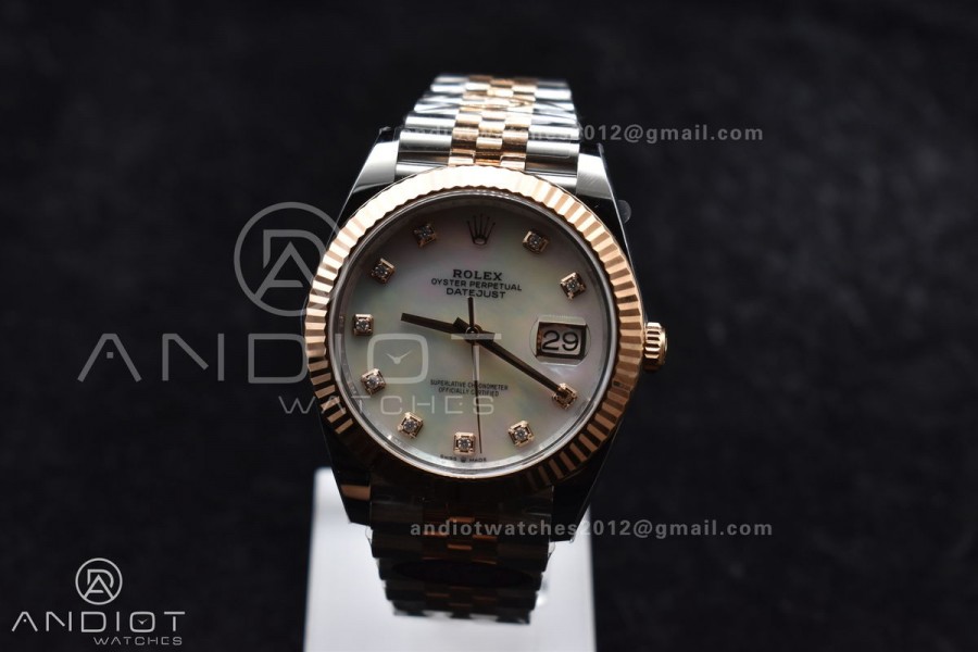 DateJust 41 SS/RG 126333 Clean 1:1 Best Edition 904L Steel White MOP Diamonds Dial on Jubilee Bracelet VR3235