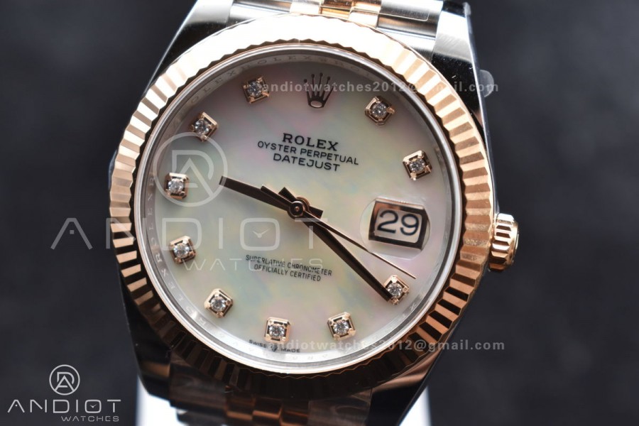 DateJust 41 SS/RG 126333 Clean 1:1 Best Edition 904L Steel White MOP Diamonds Dial on Jubilee Bracelet VR3235