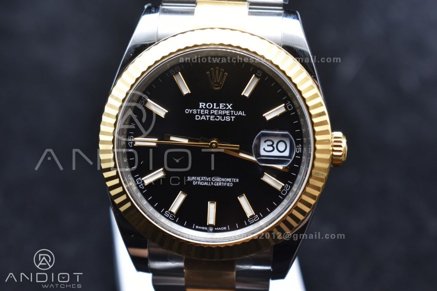 DateJust 41 126333 Clean 1:1 Best Edition 904L Steel Black Stick Dial on SS/YG Oyster Bracelet VR3235