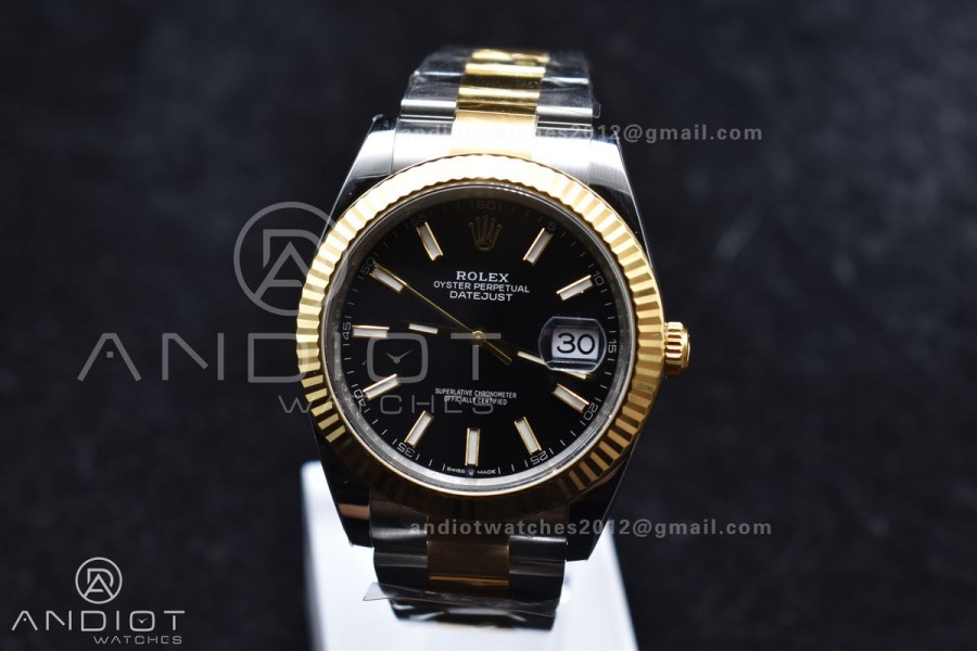 DateJust 41 126333 Clean 1:1 Best Edition 904L Steel Black Stick Dial on SS/YG Oyster Bracelet VR3235