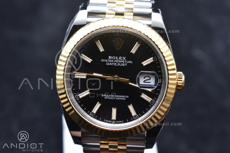 DateJust 41 126333 Clean 1:1 Best Edition 904L Steel Black Stick Dial on SS/YG Jubilee Bracelet VR3235