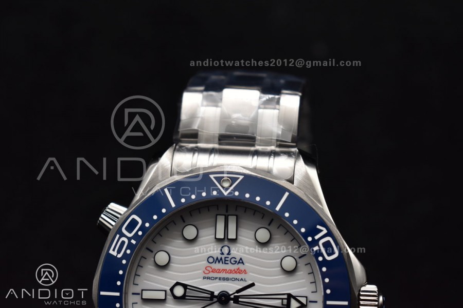 Seamaster Diver 300M SS Blue Ceramic Bezel VSF 1:1 Best Edition White Dial on SS Bracelet A2824