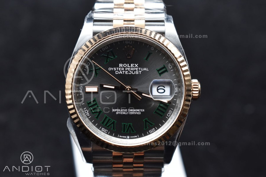 DateJust 36 126231 Clean 1:1 Best Edition 904L Steel Gray DIal Green Roman Marker on SS/RG Jubilee Bracelet VR3235
