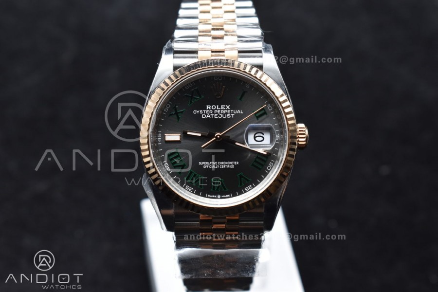 DateJust 36 126231 Clean 1:1 Best Edition 904L Steel Gray DIal Green Roman Marker on SS/RG Jubilee Bracelet VR3235