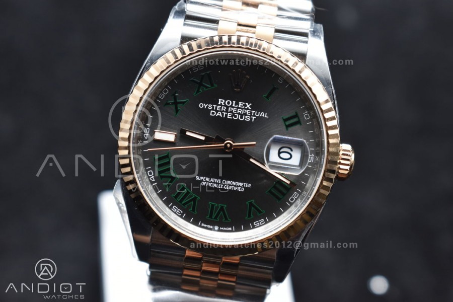 DateJust 36 126231 Clean 1:1 Best Edition 904L Steel Gray DIal Green Roman Marker on SS/RG Jubilee Bracelet VR3235