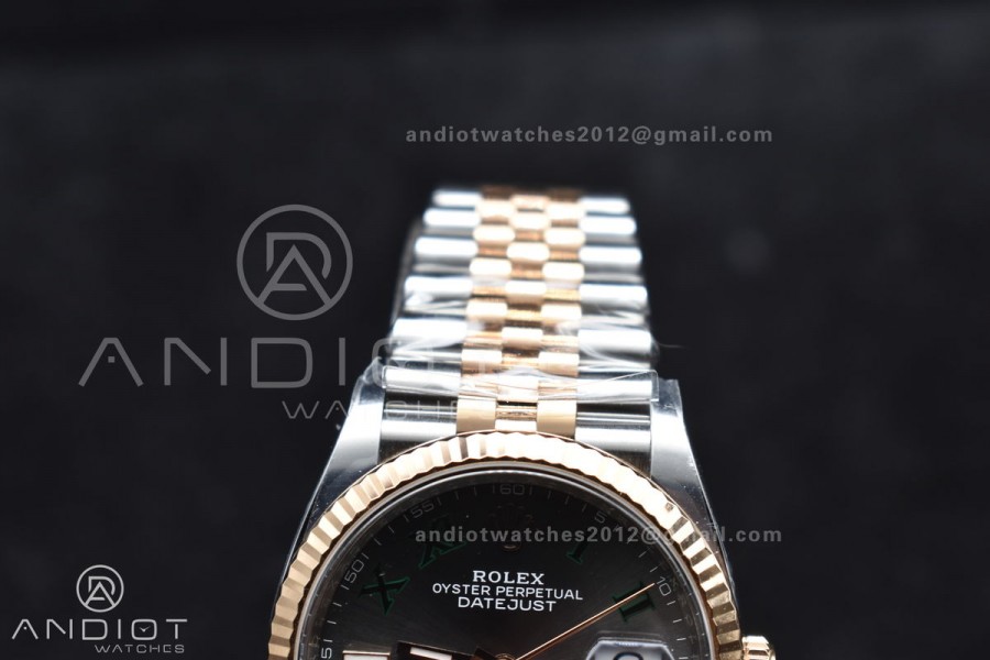DateJust 36 126231 Clean 1:1 Best Edition 904L Steel Gray DIal Green Roman Marker on SS/RG Jubilee Bracelet VR3235