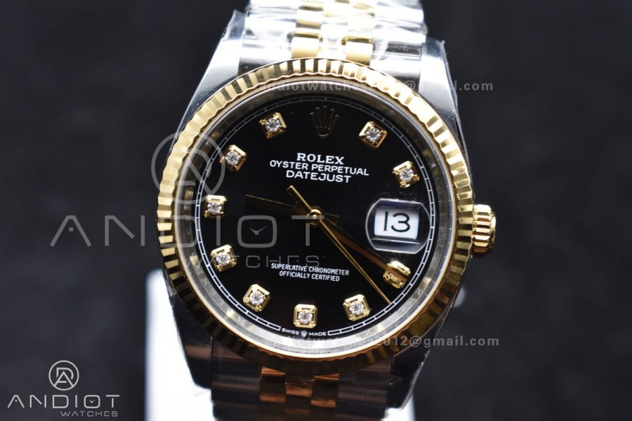 DateJust 36 126233 Clean 1:1 Best Edition 904L Steel Black Diamonds Dial on SS/YG Jubilee Bracelet VR3235