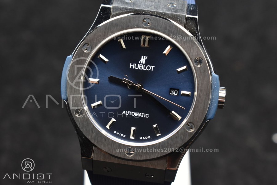 Classic Fusion 42mm SS HBF 1:1 Best Edition Blue Dial On Blue Gummy Strap A2892