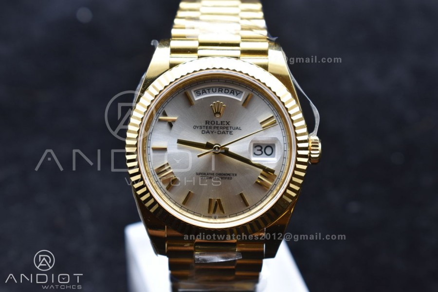 Day Date 40 YG 228238 ARF 1:1 Best Edition Silver Roman Dial On President Bracelet VR3255 (Gain Weight)