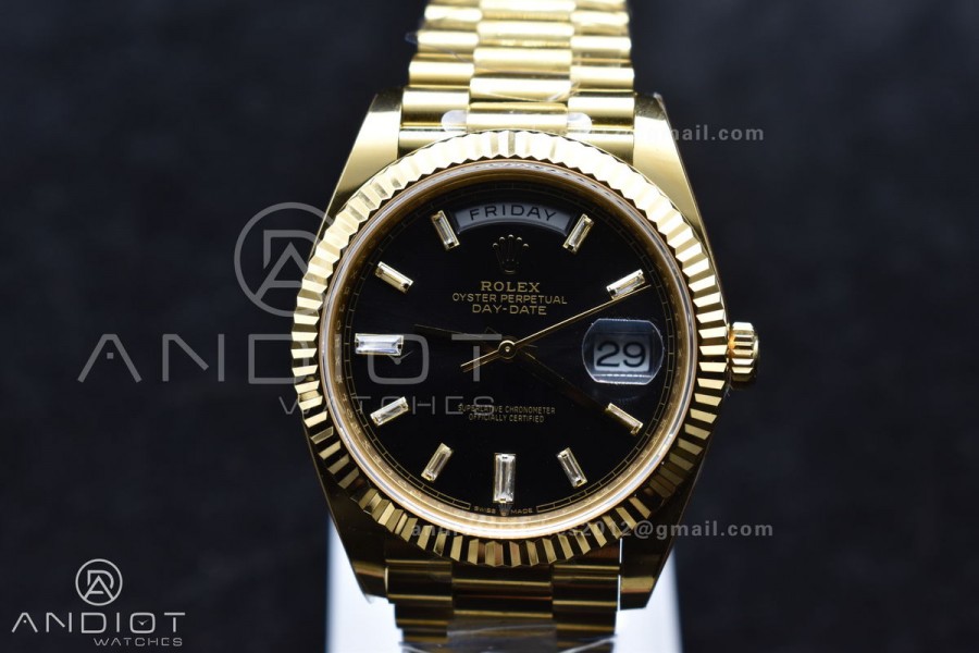 Day Date 40 YG 228238 ARF 1:1 Best Edition Black Crystal Dial On President Bracelet VR3255 (Gain Weight)
