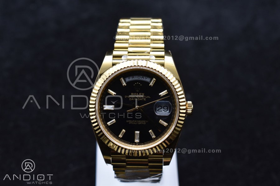 Day Date 40 YG 228238 ARF 1:1 Best Edition Black Crystal Dial On President Bracelet VR3255 (Gain Weight)