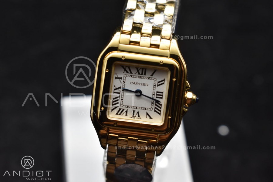 Panthère 22mm BVF 1:1 Best Edition Full YG White Dial On Full YG Bracelet Ronda Quartz