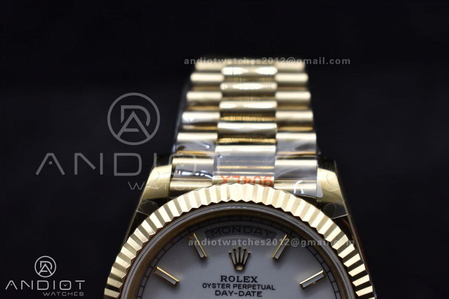 DayDate 40 YG GMF Tungsten Weighted 904L Steel White Dial Stick Markers On President Bracelet A2836 V2