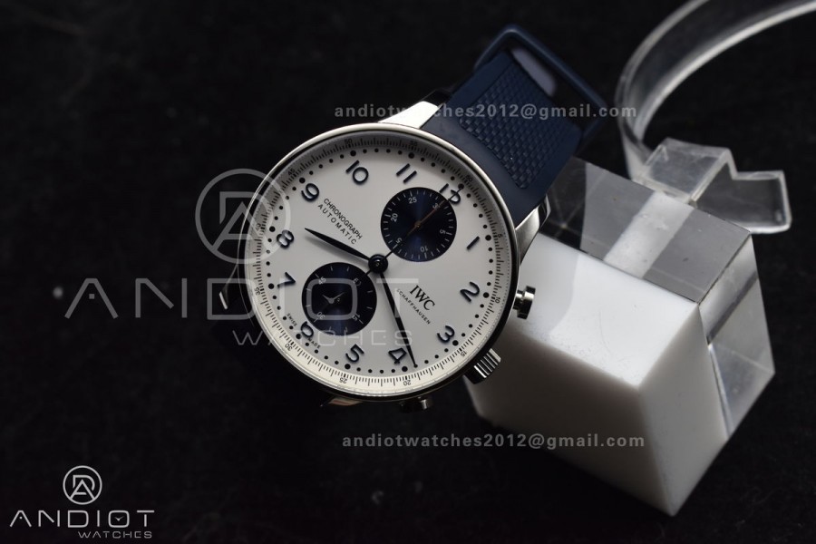 Portuguese Chrono IW3716 Z+F 1:1 Best Edition White/Blue Dial on Blue Rubber Strap A69355